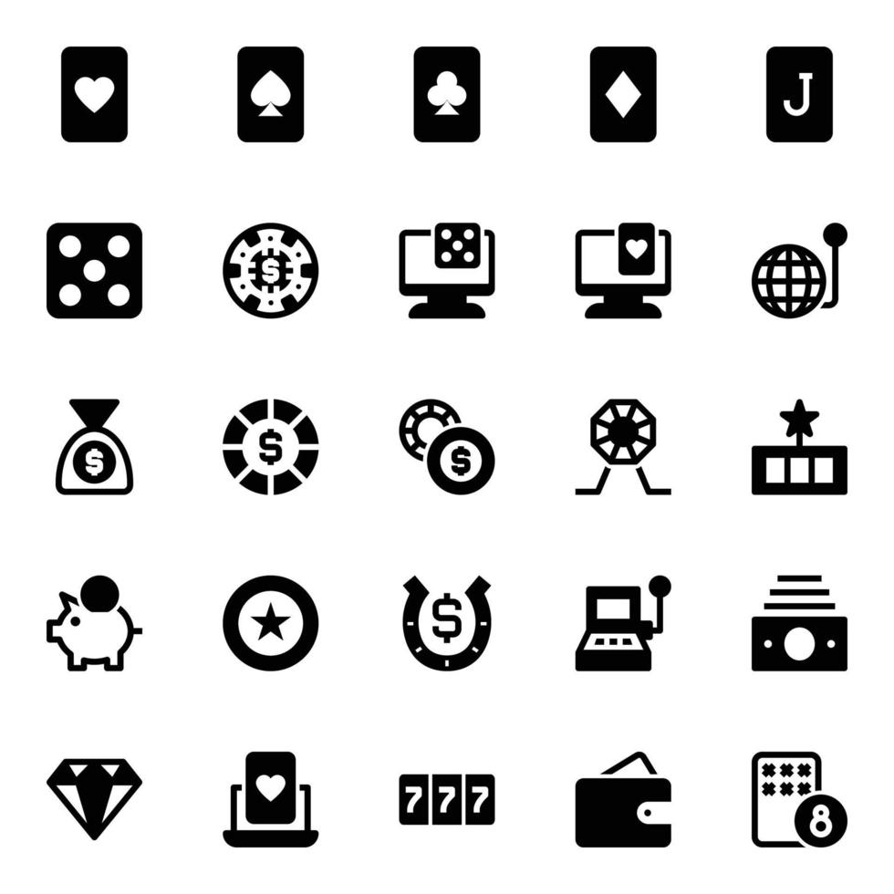 Glyph icons for Gambling. vector