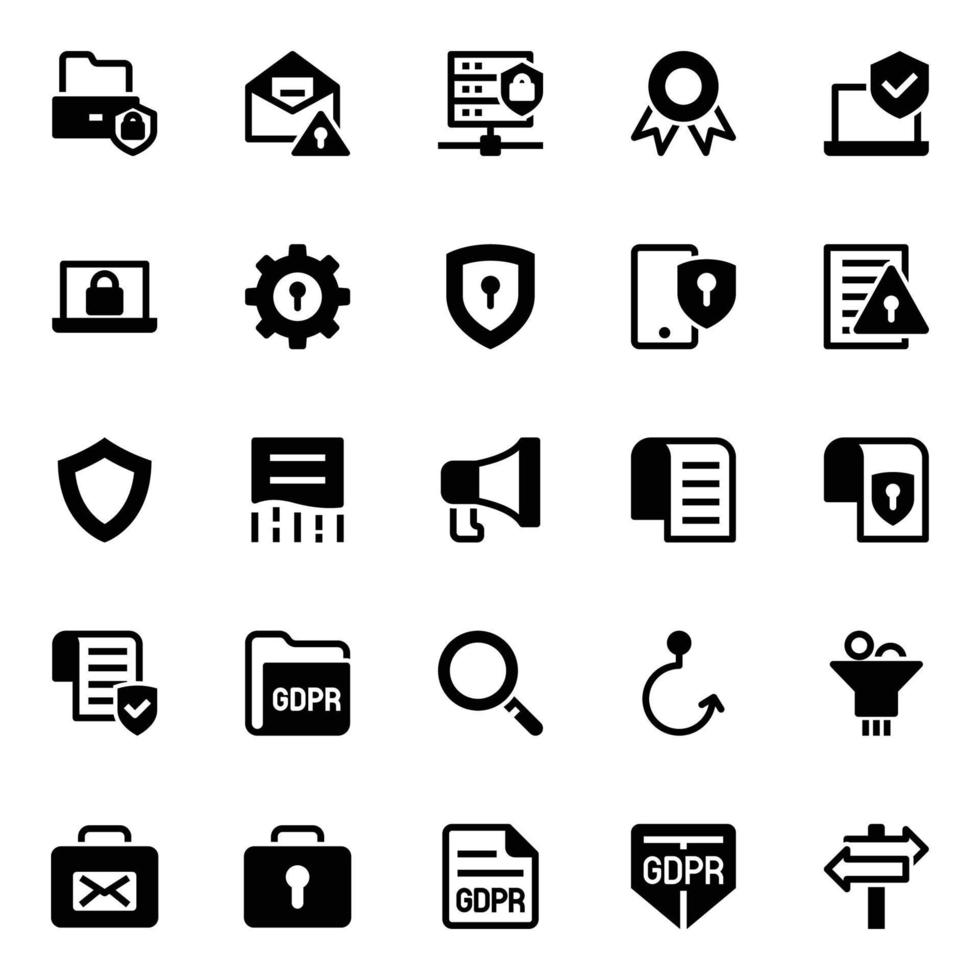 Glyph icons for General data protection regulation. vector