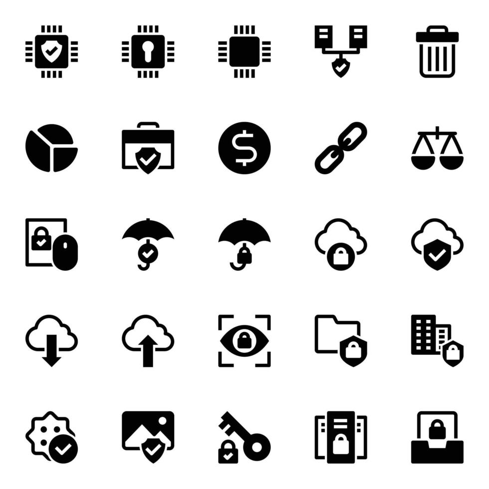 Glyph icons for General data protection regulation. vector