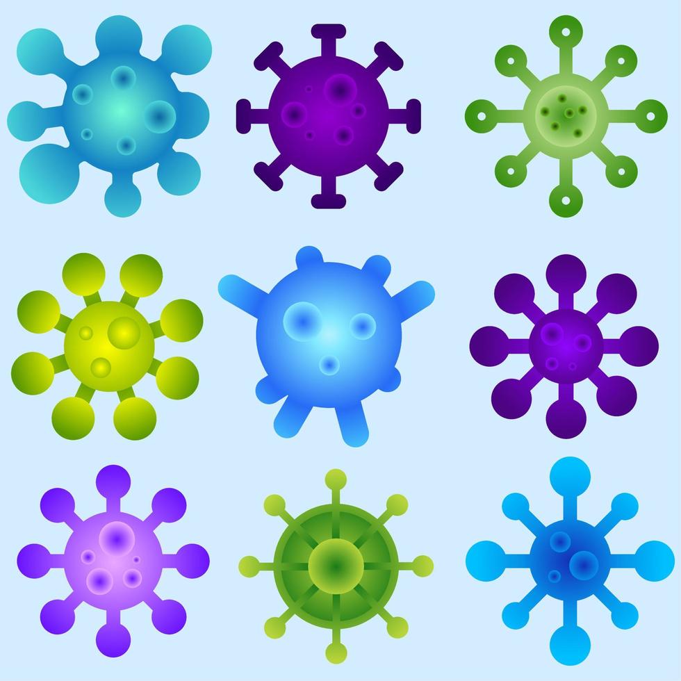 Virus vector illustration set. Viruses icon for illustration of coronavirus, pandemic, outbreak or quarantine. Covid-19 illustration for design regarding virus, infection, bacteria, germ and illness