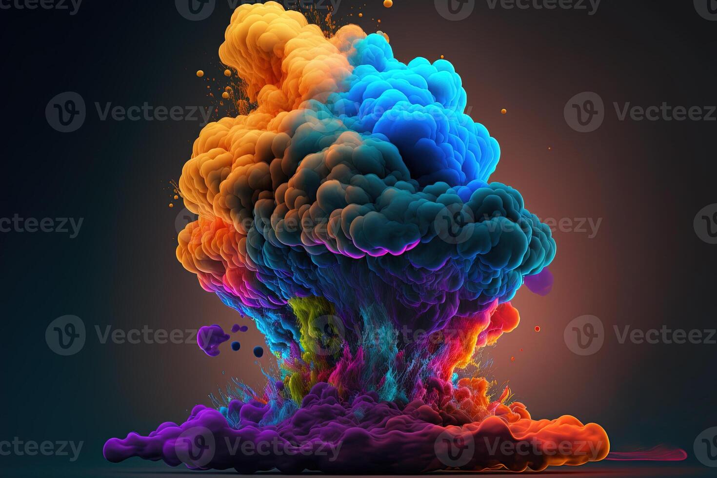 , Flowing colorful liquid and smoke with splashes. Bright fluid banner, 3D effect, modern macro realistic abstract background illustration, ink in water effect. photo