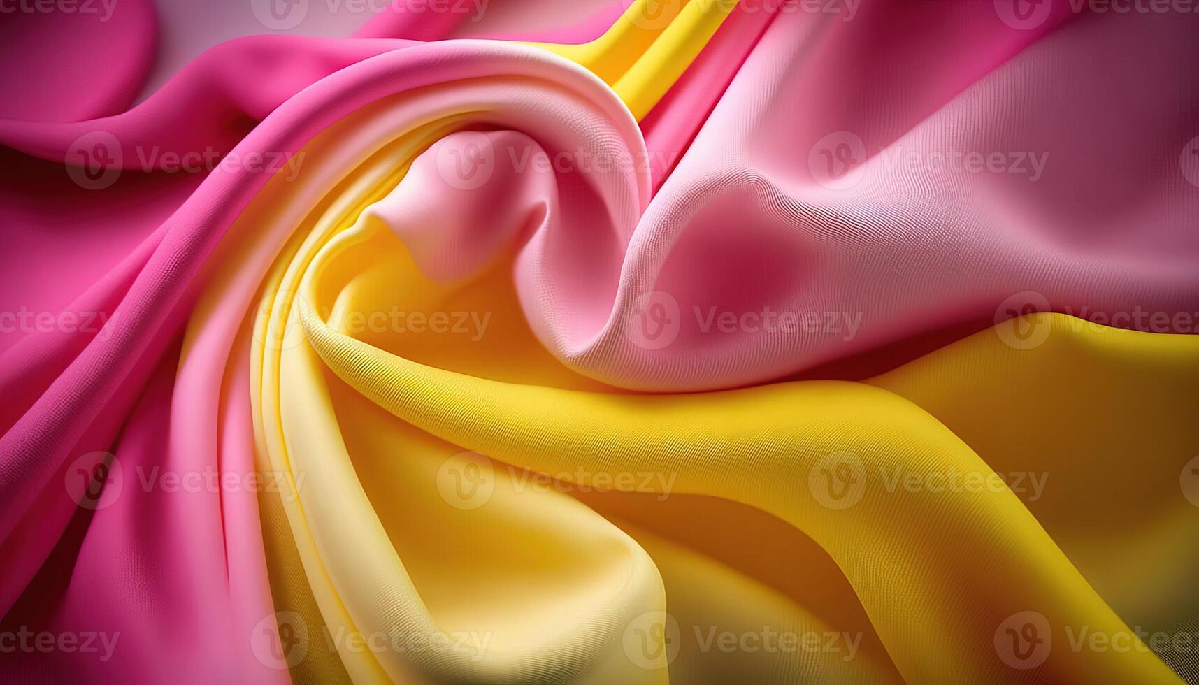 , Flowing chiffon fabric texture in light pink and yellow color. Glossy spring banner, material 3D effect, modern macro photorealistic abstract background illustration. photo