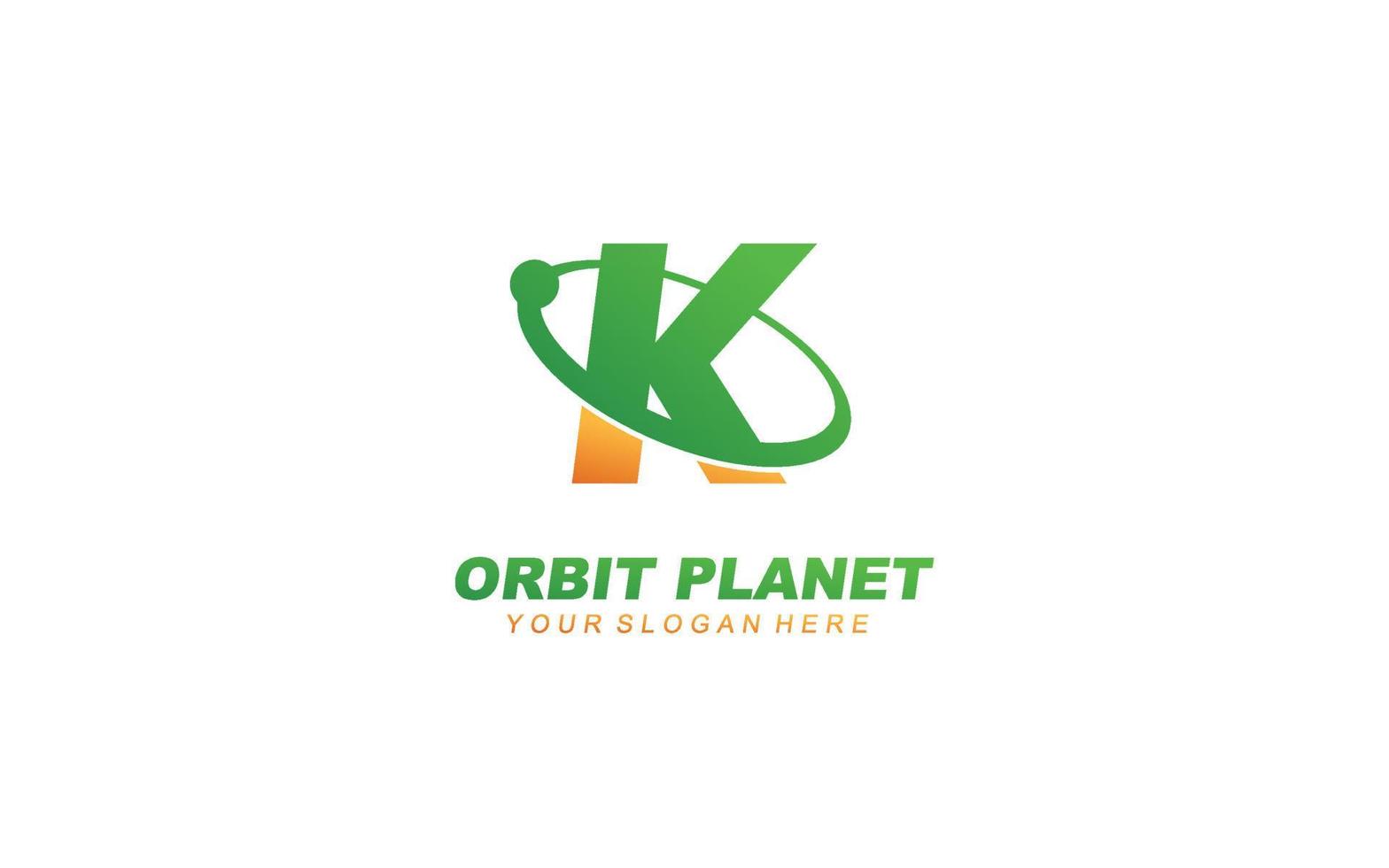 K planet logo design inspiration. Vector letter template design for brand.