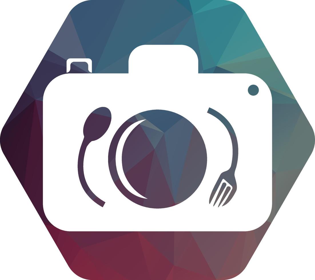 Food Photo vector logo template. This design use camera logo with plate, spoon and fork. Suitable for business, photograph, vlog