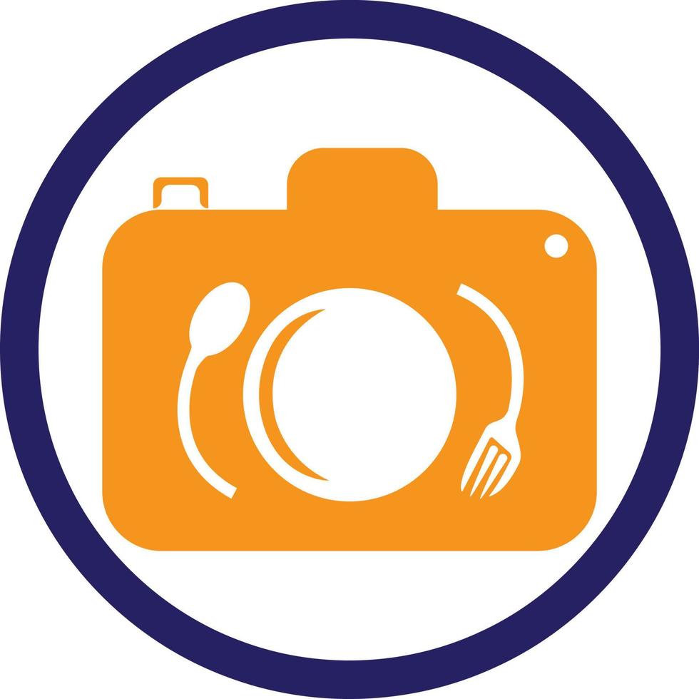 Food Photo vector logo template. This design use camera logo with plate, spoon and fork. Suitable for business, photograph, vlog