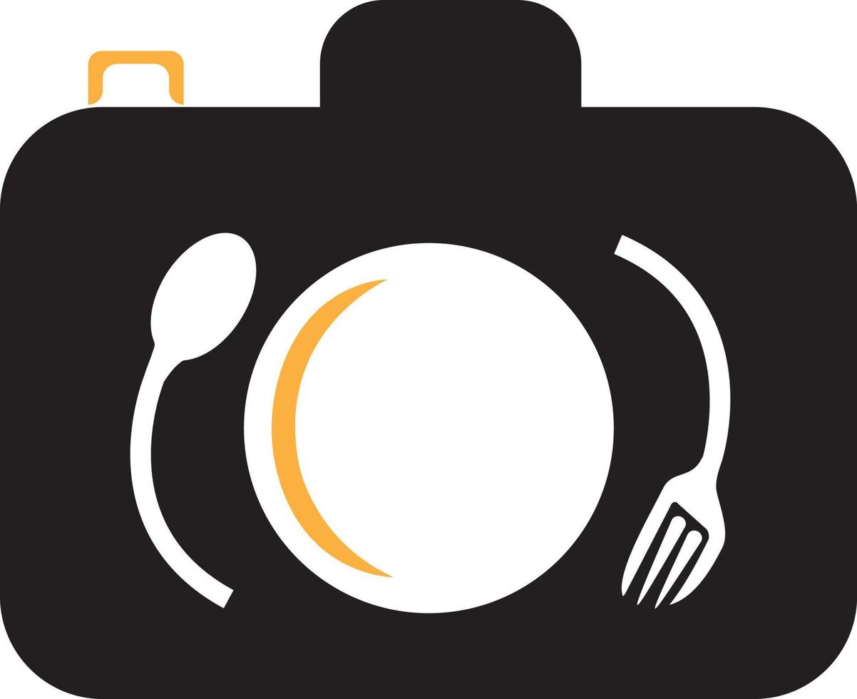 Food Photo vector logo template. This design use camera logo with plate, spoon and fork. Suitable for business, photograph, vlog