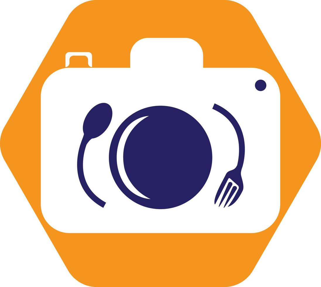 Food Photo vector logo template. This design use camera logo with plate, spoon and fork. Suitable for business, photograph, vlog