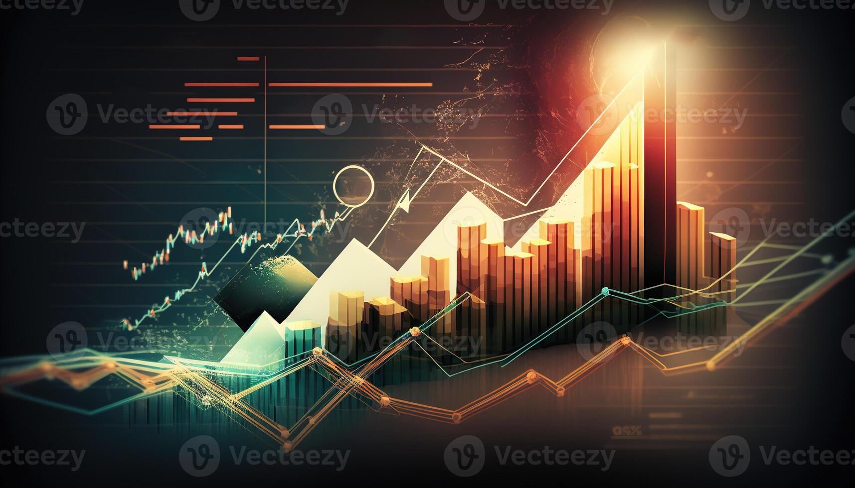 , stock market chart lines, financial graph on technology abstract background represent financial crisis, financial meltdown. Technology concept, trading market concept. photo