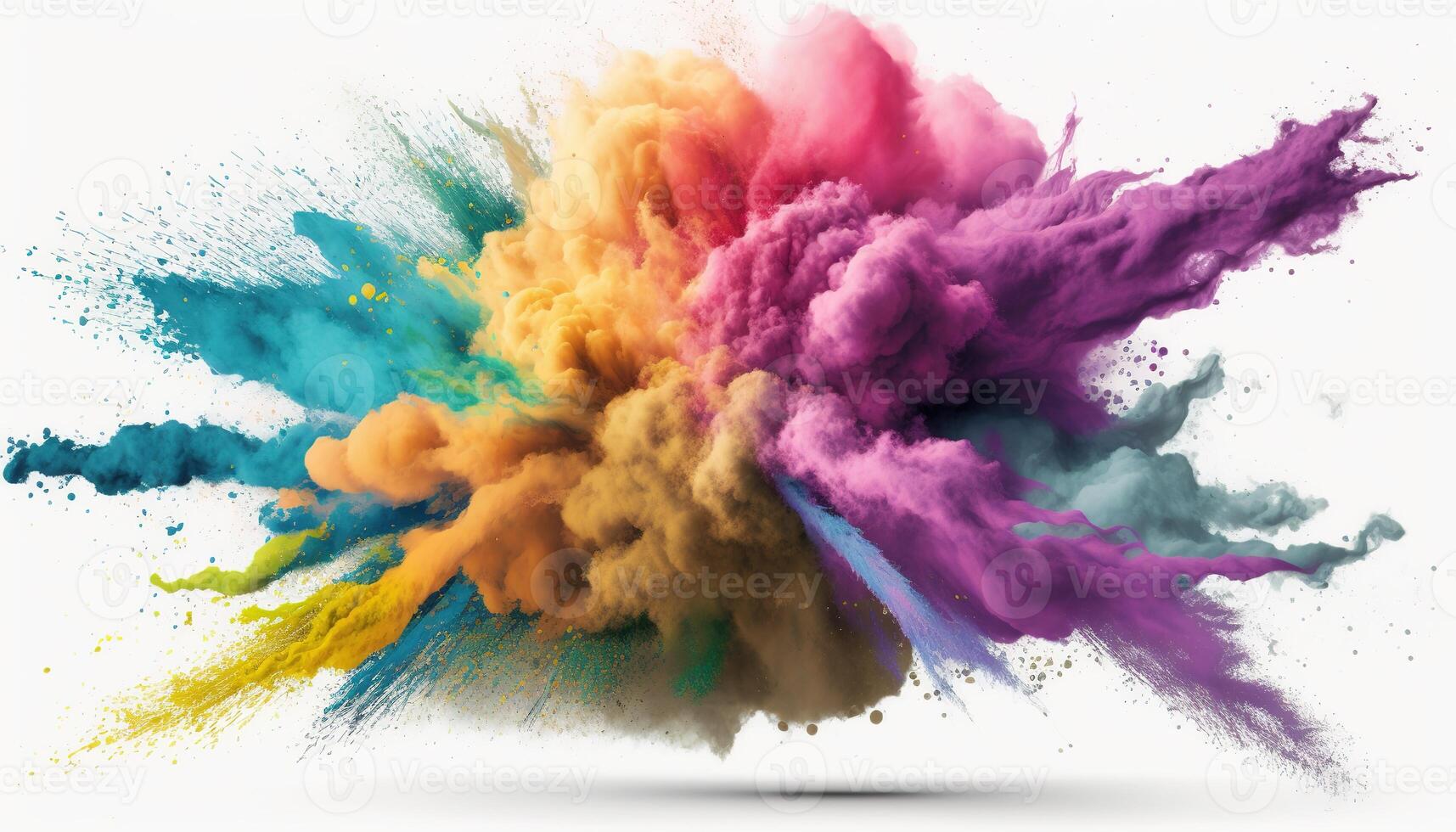 , Flowing isolated colorful sand and powder with splashes. Bright banner, 3D effect, modern macro realistic abstract background illustration, white background. photo