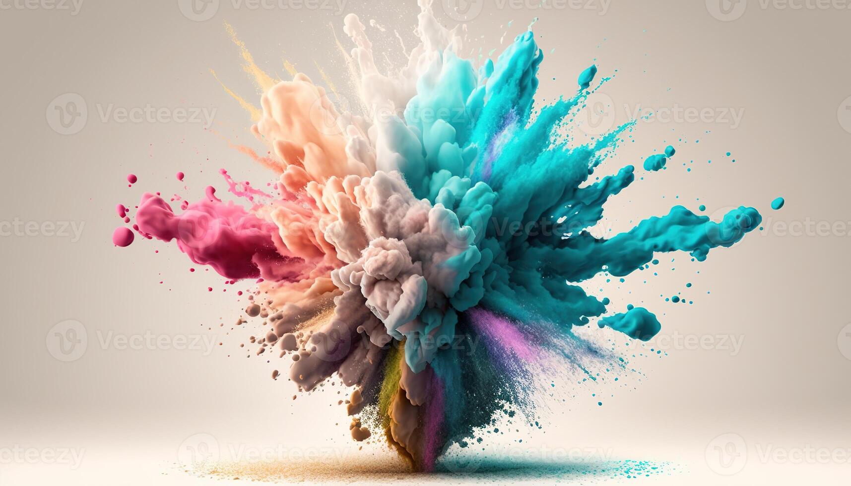 , Flowing isolated colorful sand and powder with splashes. Bright banner, 3D effect, modern macro realistic abstract background illustration, white background. photo