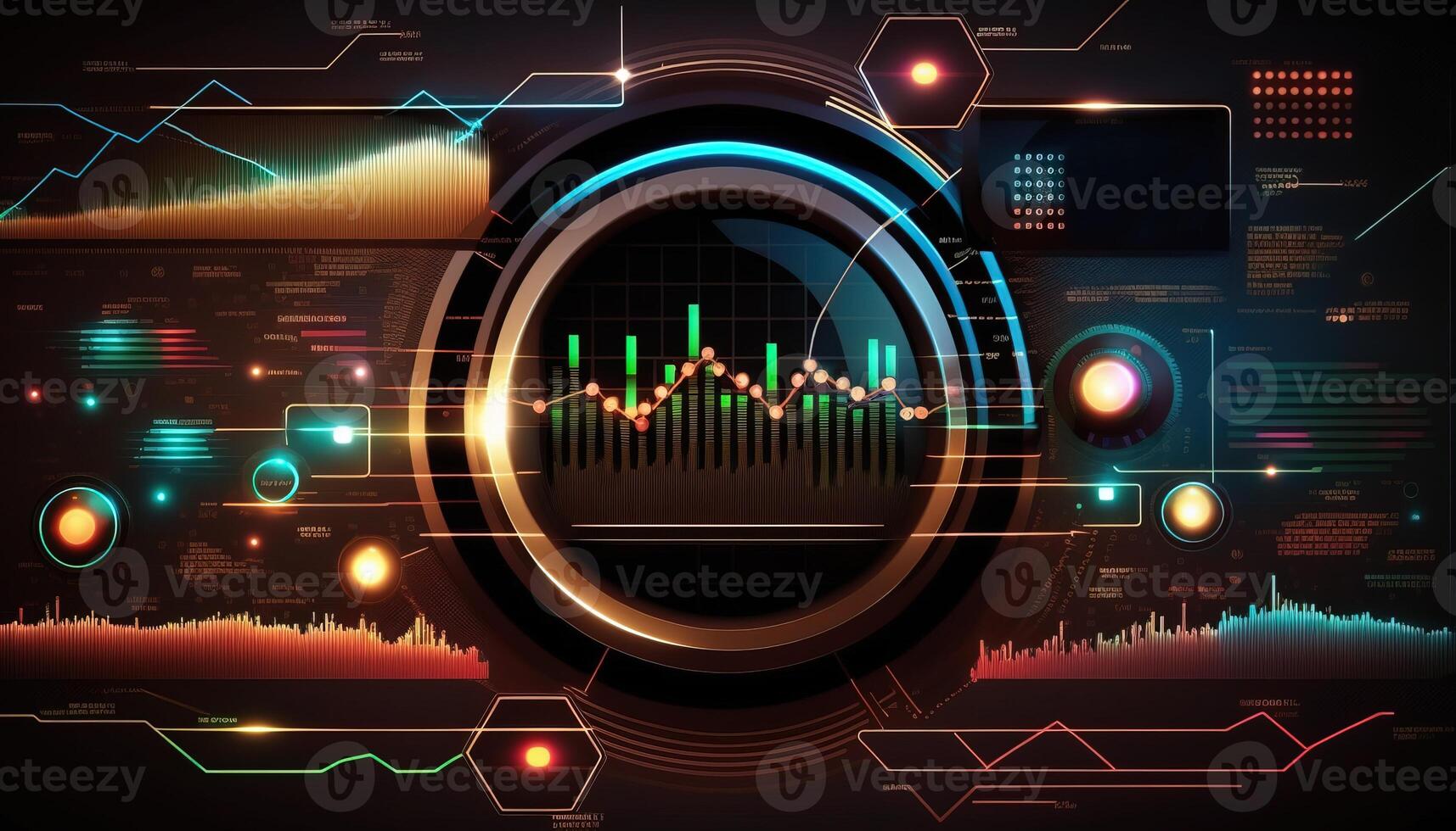 , stock market chart lines, financial graph on technology abstract background represent financial crisis, financial meltdown. Technology concept, trading market concept. photo