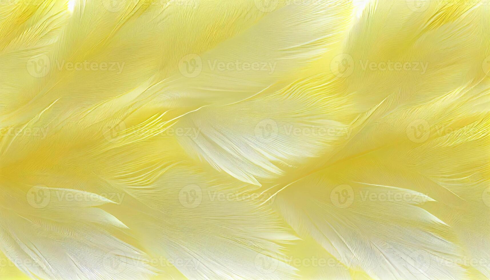, Beautiful light yellow closeup feathers, photorealistic background. Small fluffy yellow feathers randomly scattered forming photo