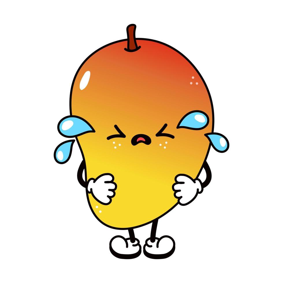 linda gracioso llorando triste mango personaje. vector mano dibujado tradicional dibujos animados antiguo, retro, kawaii personaje ilustración icono. aislado blanco antecedentes. llorar mango personaje concepto