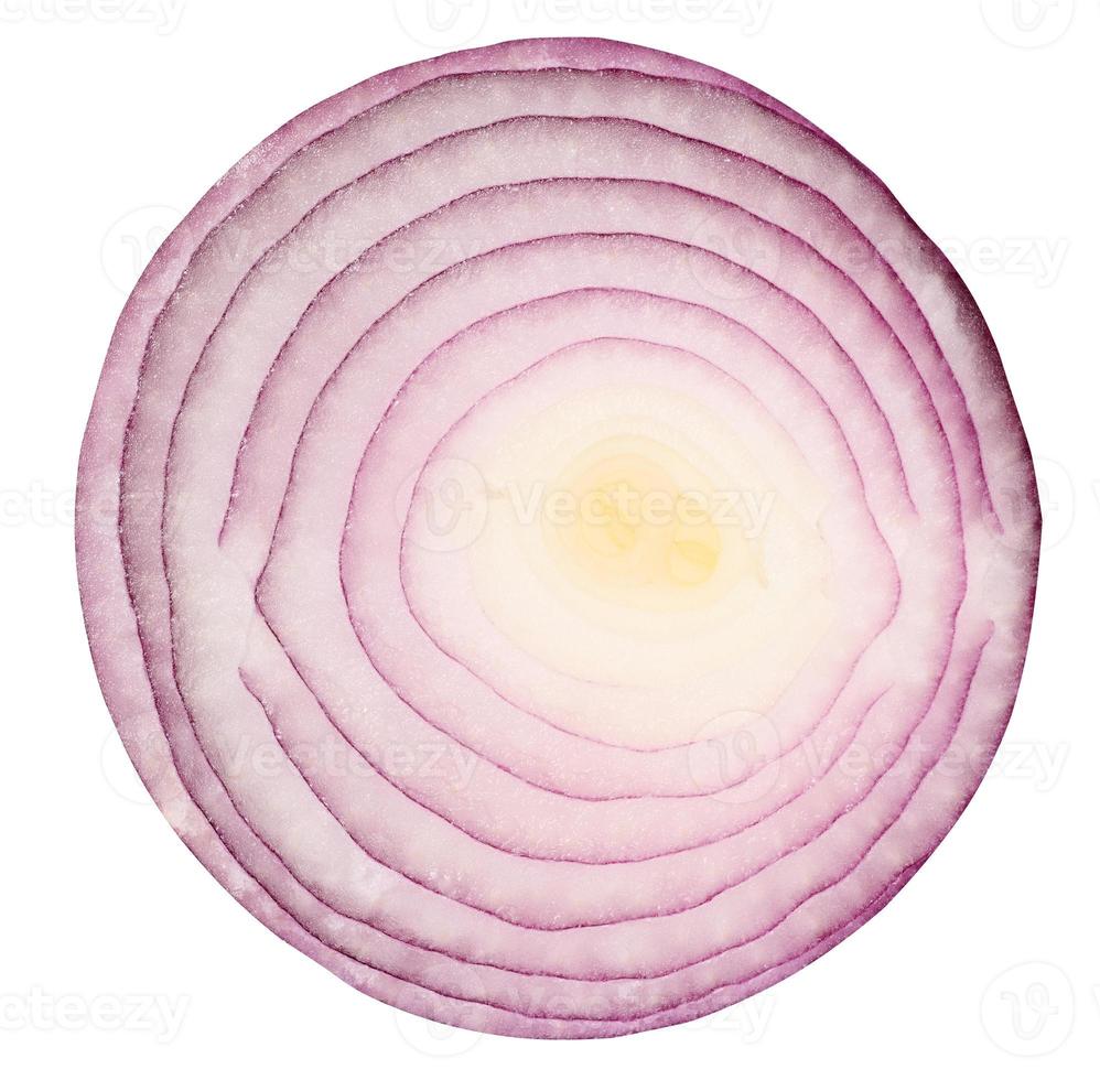 Sliced red onion rings, vegetable isolated on white background photo