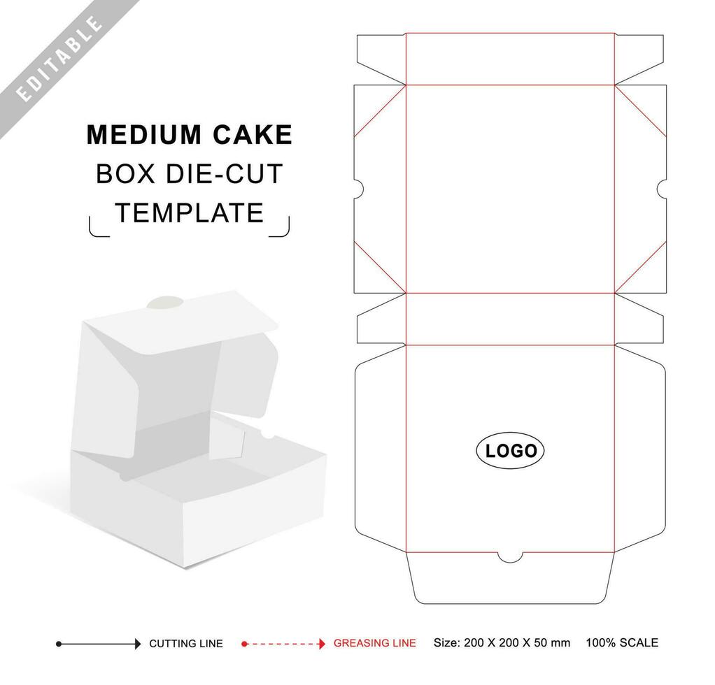 Cake box medium die cut template vector