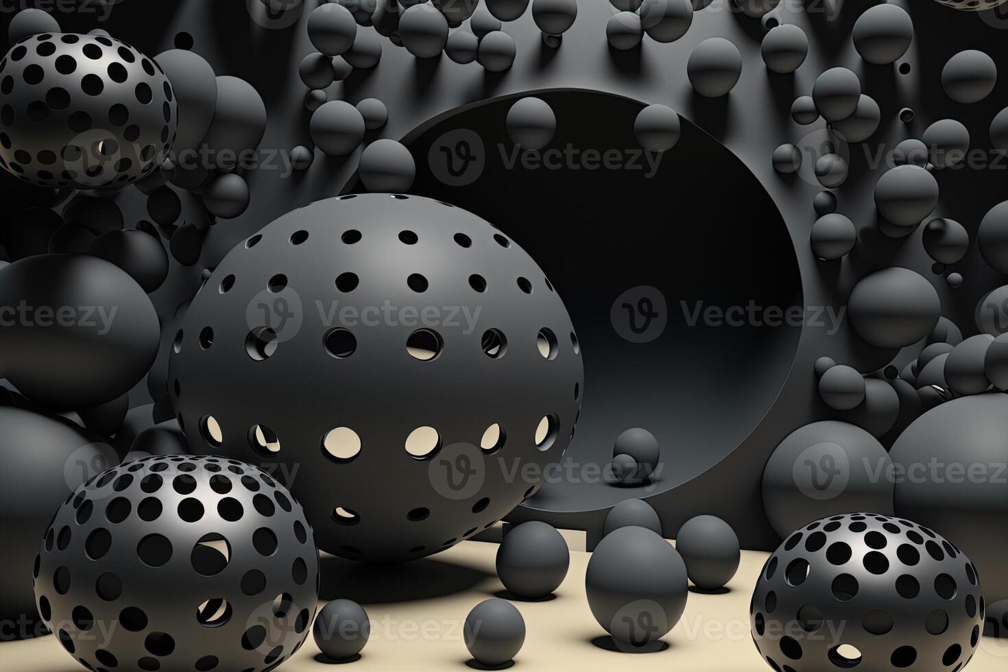 , geometric figures, cube, floating spheres and balls in black and white color. Glossy pink fluid banner, 3D scene effect, modern macro photorealistic abstract background illustration. photo