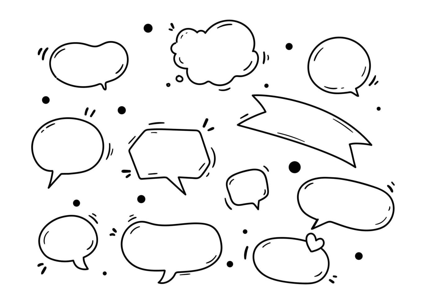 mano dibujado garabatear blanco habla burbujas mensaje comentario diálogo forma conjunto vector ilustración