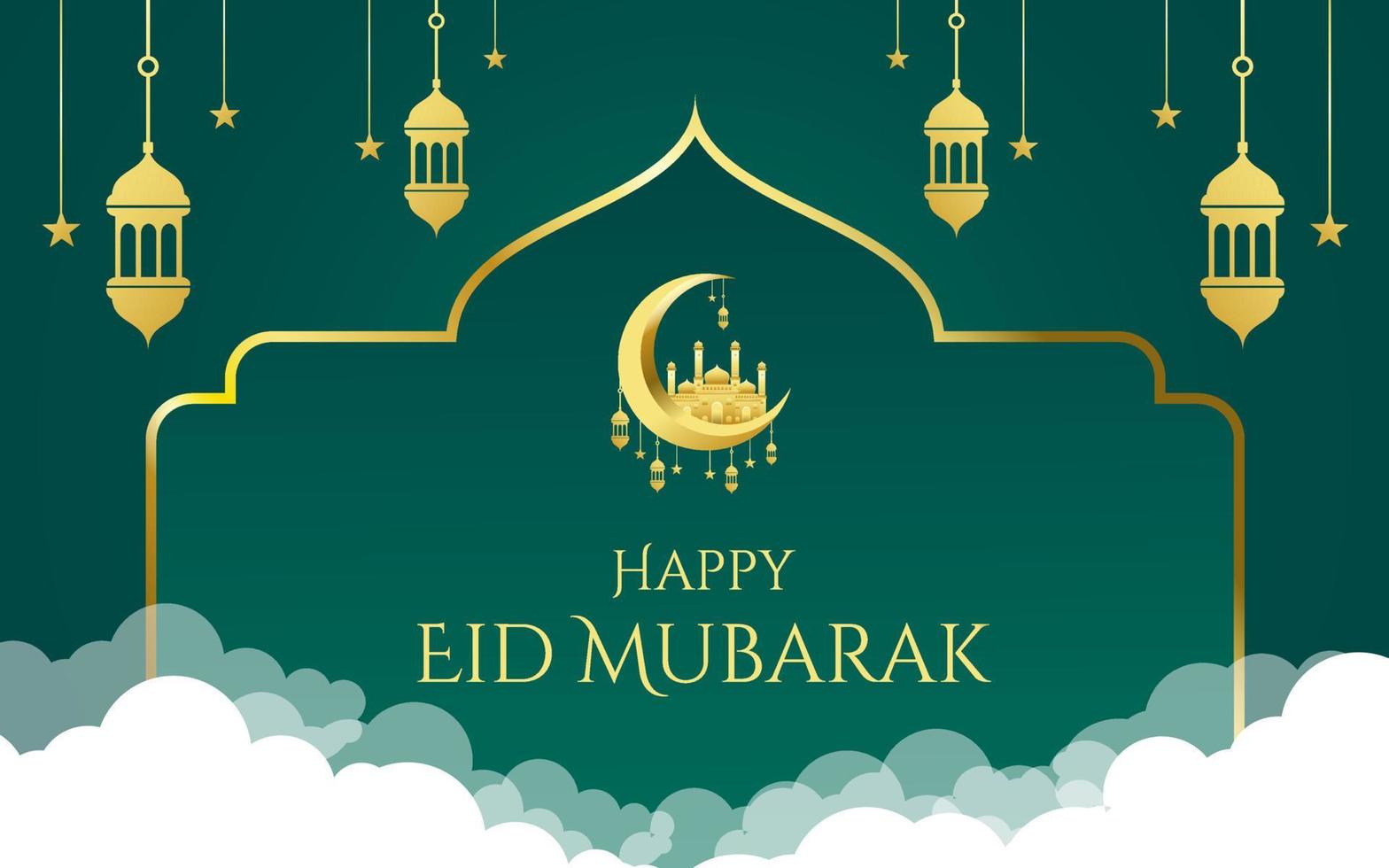 Vector Eid Mubarak background with cloud and lantern ornament