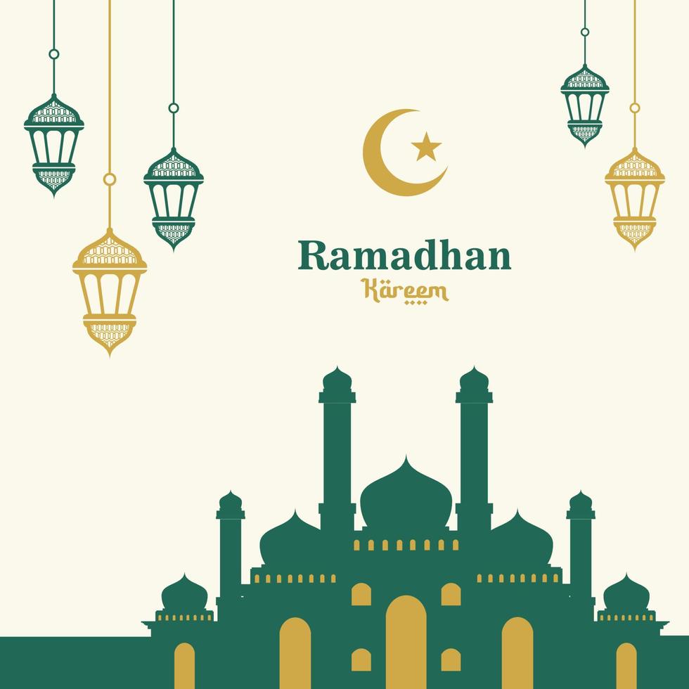 plano diseño Ramadán kareem con decorativo linterna y mezquita vector