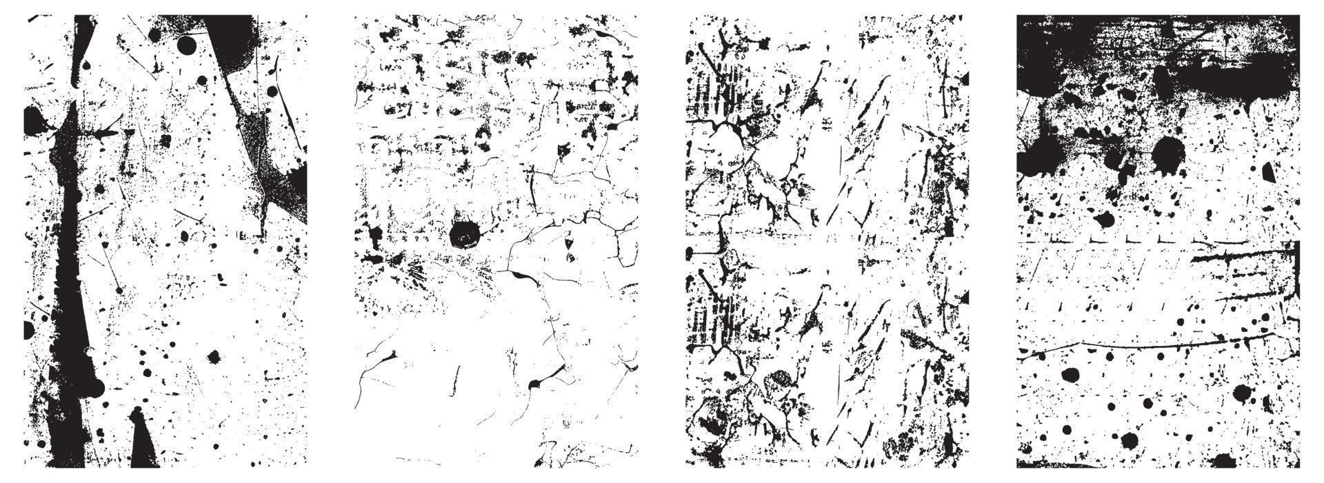 Set of Grunge Distressed Vector Textures - Black and White Backgrounds with Splatter, Scratch and Stain Effects. EPS 10.
