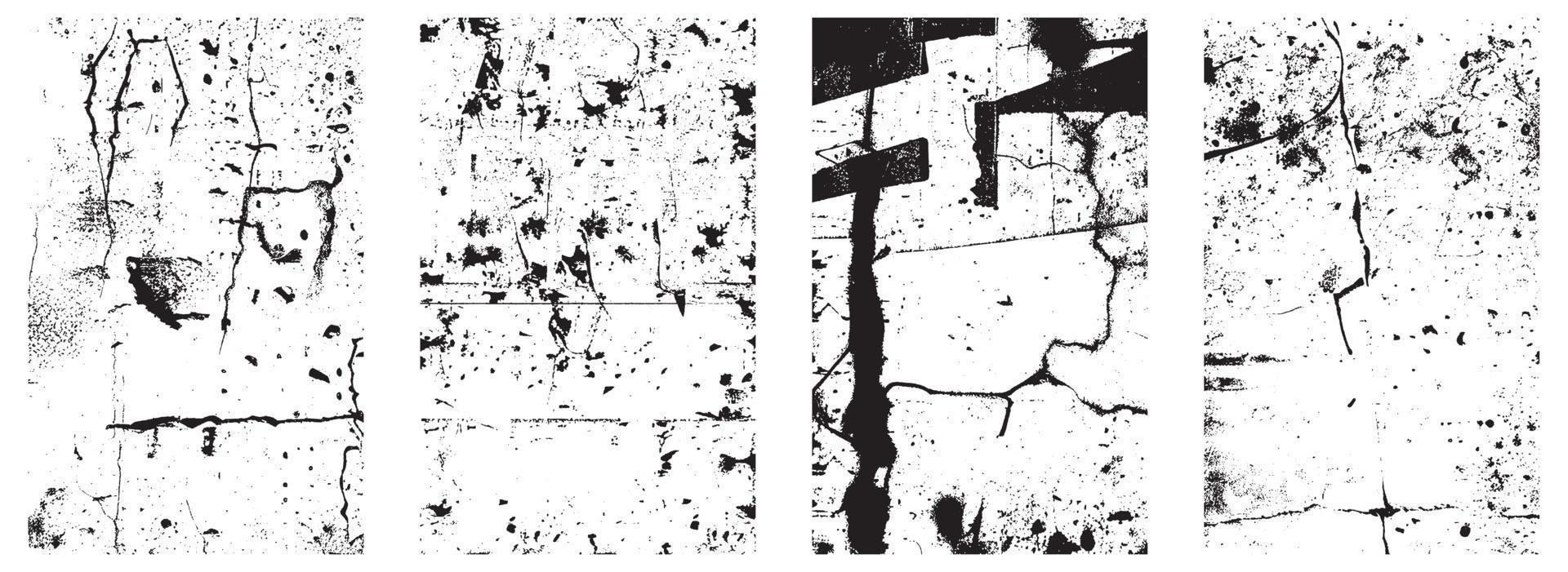 Set of Grunge Distressed Vector Textures - Black and White Backgrounds with Splatter, Scratch and Stain Effects. EPS 10.