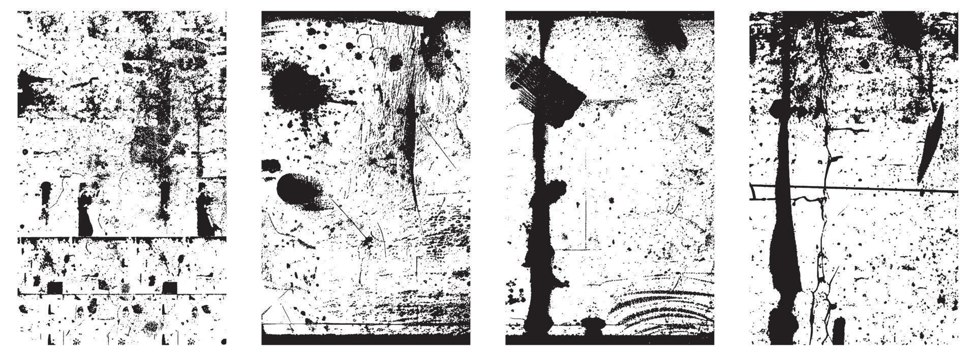 Set of Grunge Distressed Vector Textures - Black and White Backgrounds with Splatter, Scratch and Stain Effects. EPS 10.