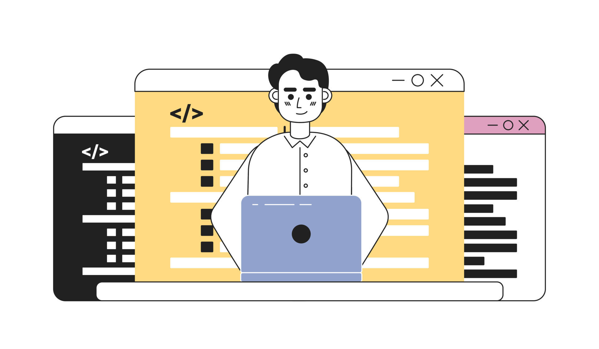 Coding career line concept vector spot illustration. Editable 2D flat ...