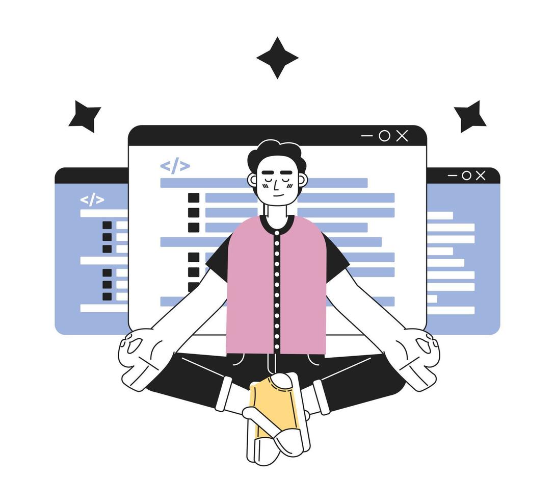 Become programmer expert line concept vector spot illustration. Editable 2D flat cartoon character on white for web design. Improving programming skills creative lineart idea for website, mobile, blog