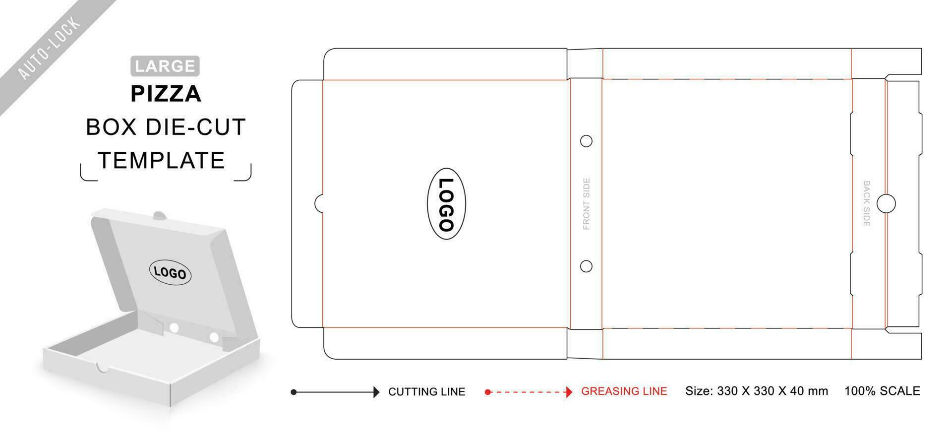 grande Pizza caja morir cortar modelo vector