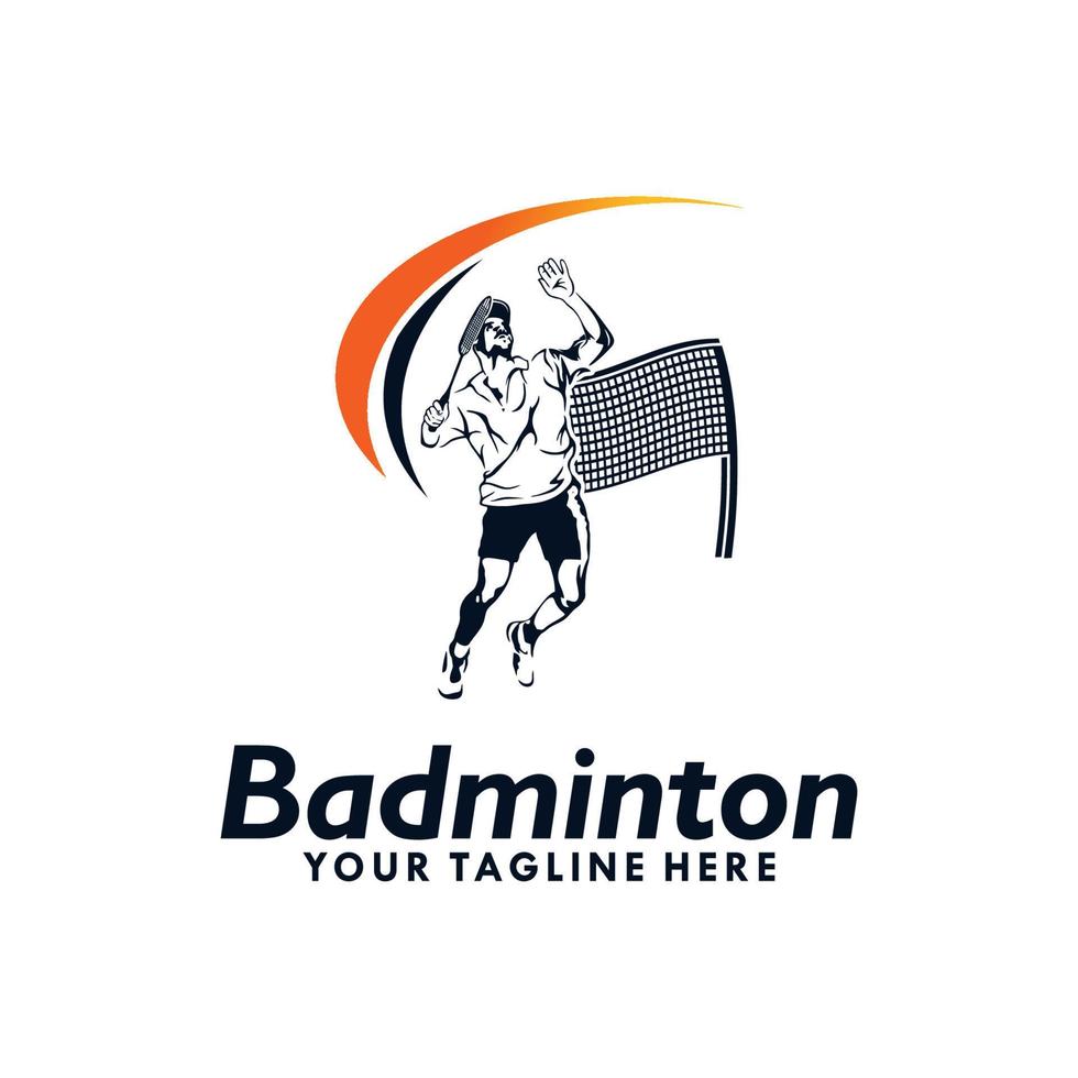 Jump smash badminton silhouette logo design vector