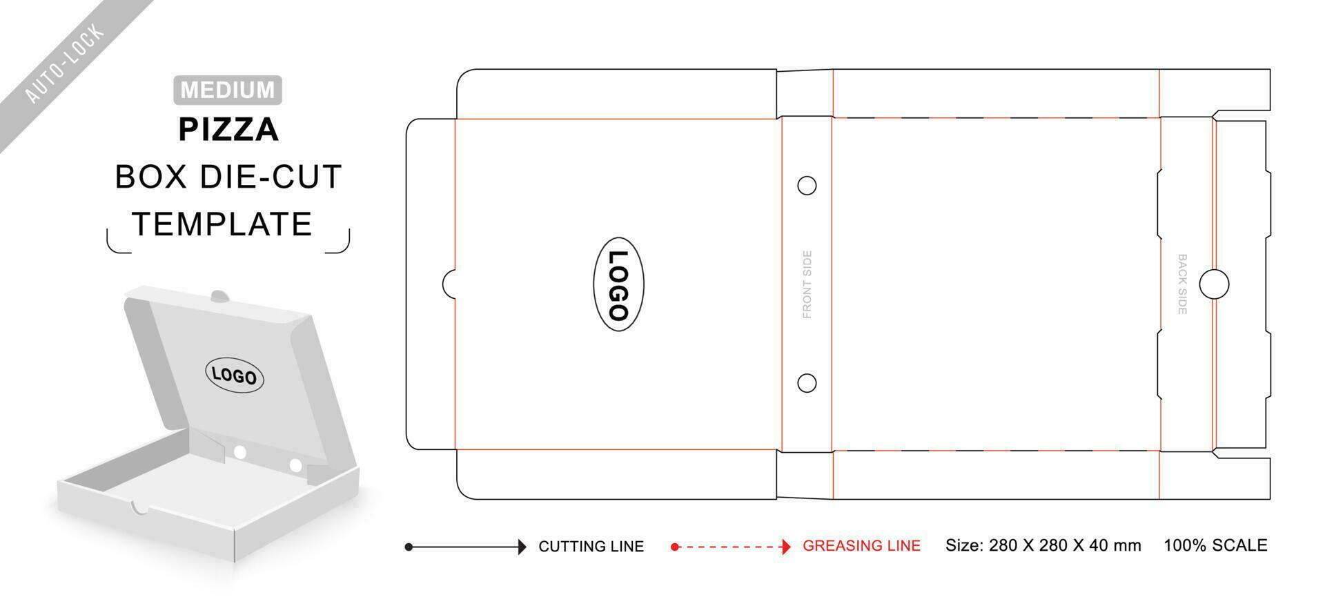Medium pizza box die cut template vector