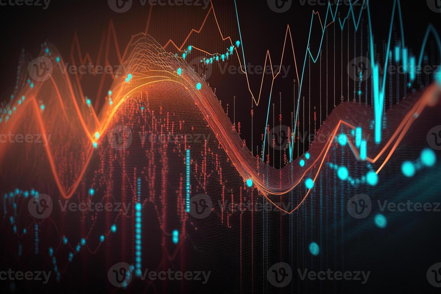 , stock market chart lines, financial graph on technology abstract background represent financial crisis, financial meltdown. Technology concept, trading market concept. photo