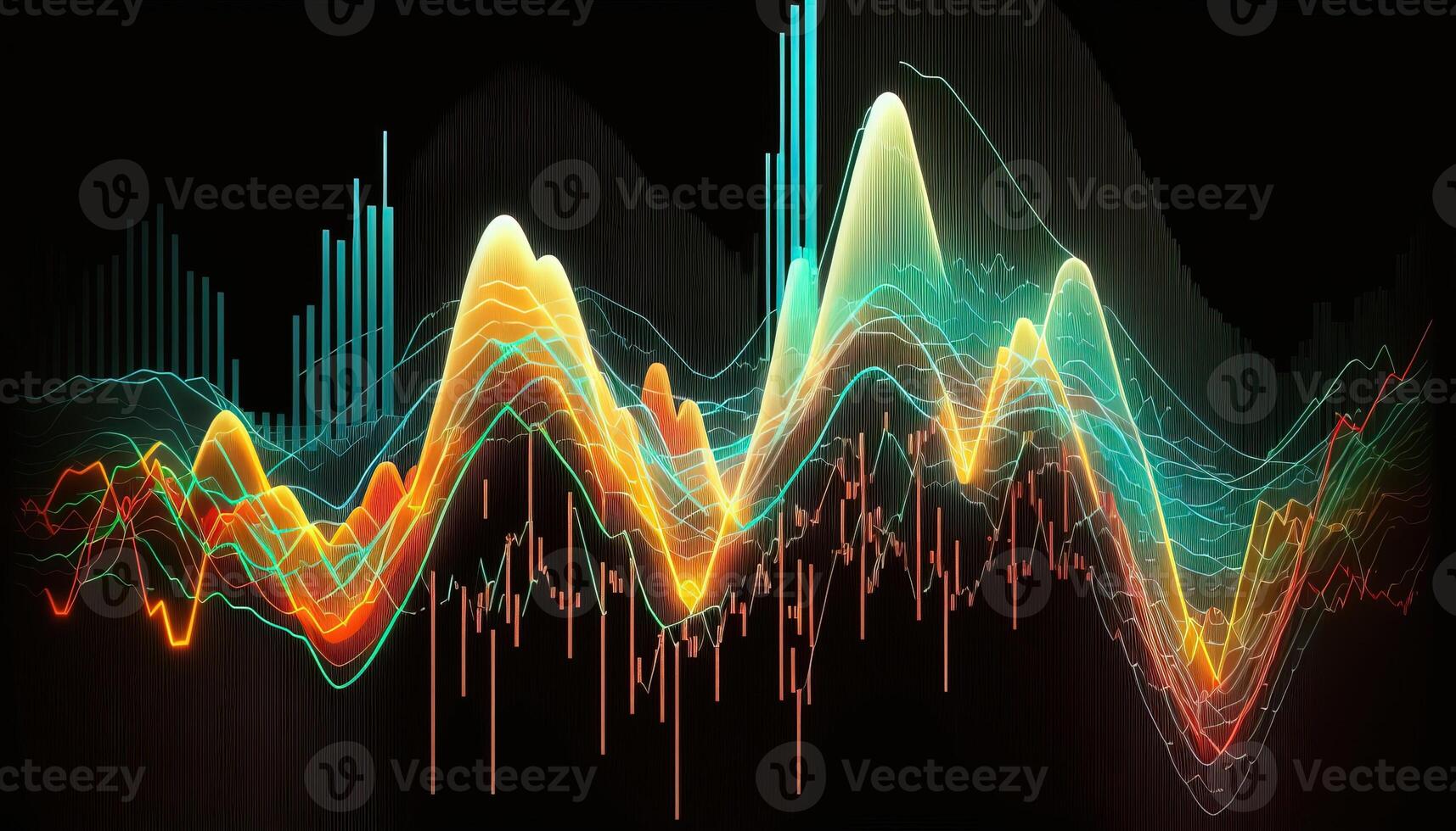 generativo ai, valores mercado gráfico líneas, financiero grafico en tecnología resumen antecedentes representar financiero crisis, financiero fusión de un reactor. tecnología concepto, comercio mercado concepto. foto