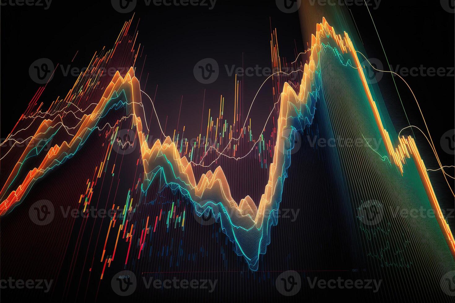, stock market chart lines, financial graph on technology abstract background represent financial crisis, financial meltdown. Technology concept, trading market concept. photo