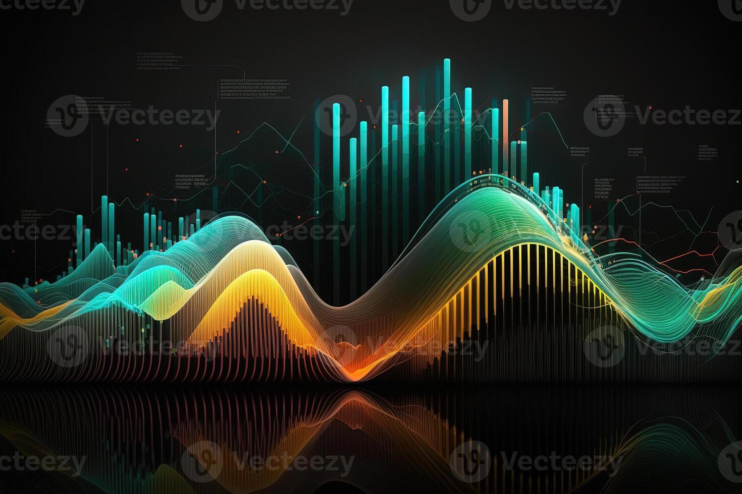 generativo ai, valores mercado gráfico líneas, financiero grafico en tecnología resumen antecedentes representar financiero crisis, financiero fusión de un reactor. tecnología concepto, comercio mercado concepto. foto