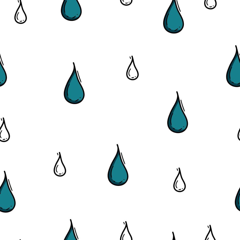 Doodle seamless pattern with water rain drops. Hand drawn colored vector seamless pattern. Cute trendy illustration for fabric, textile, wallpaper, scrapbook
