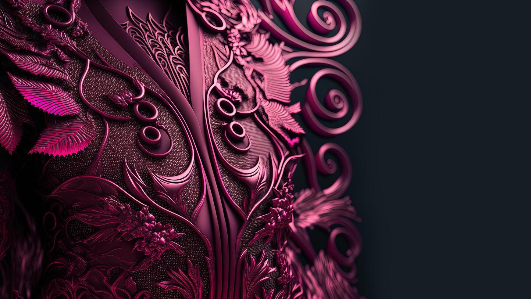 generativo ai, futurista hembra vestir en magenta color, eléctrico Moda estilo. lustroso rosado ropa, 3d efecto, moderno macro detallado fotorrealista resumen antecedentes ilustración. foto