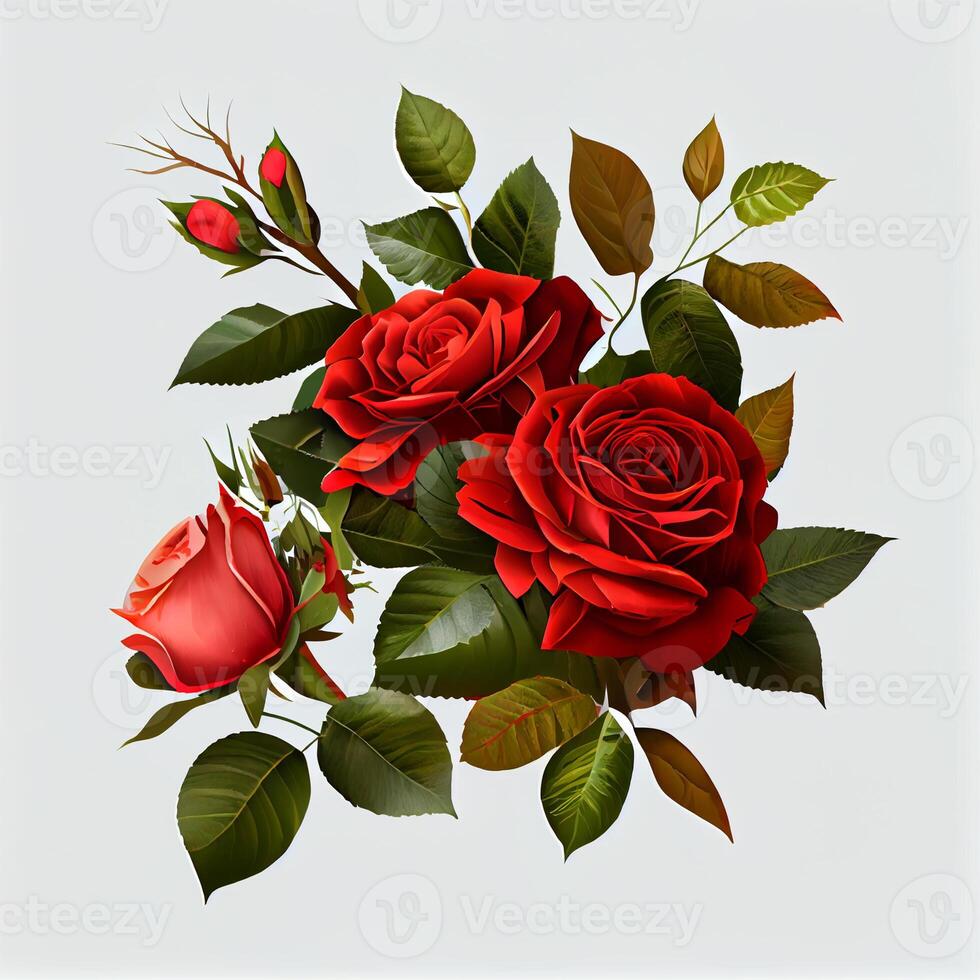 Red rose on white background, floral pattern - image photo
