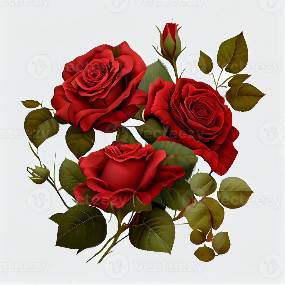 Red rose on white background, floral pattern - image photo
