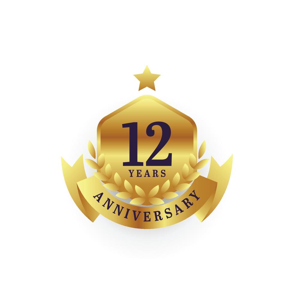 12 years anniversary gold emblem logo design vector