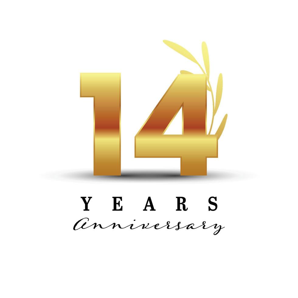14 years anniversary gold emblem logo design vector