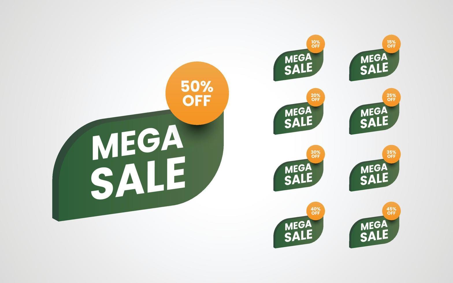 Set mega sale discount tag label special offer 10 to 50 percent illustration template design vector