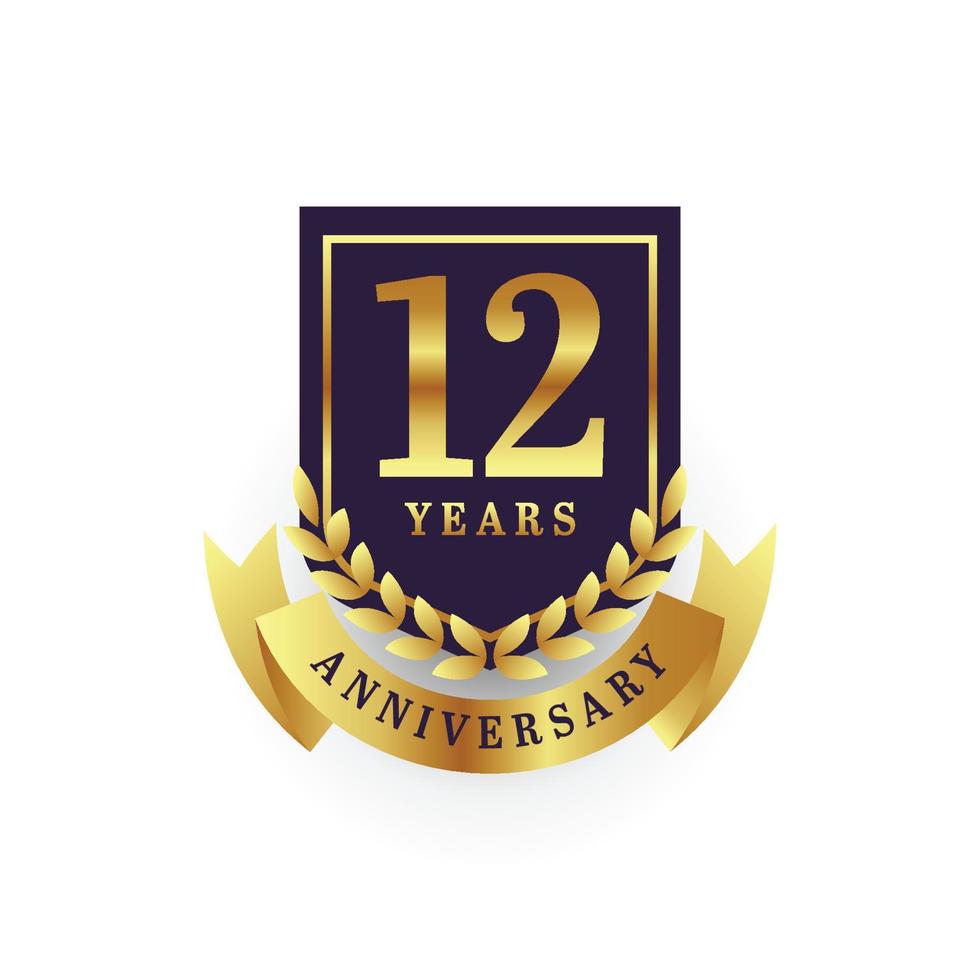 12 years anniversary gold emblem logo design vector