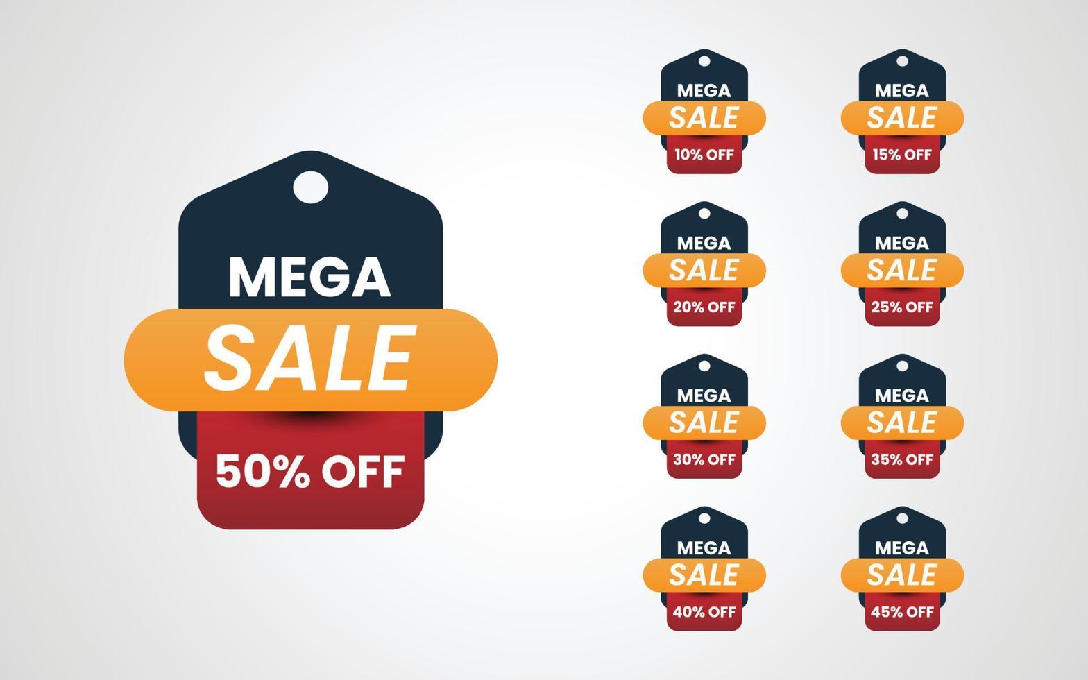 Set mega sale discount tag label special offer 10 to 50 percent illustration template design vector