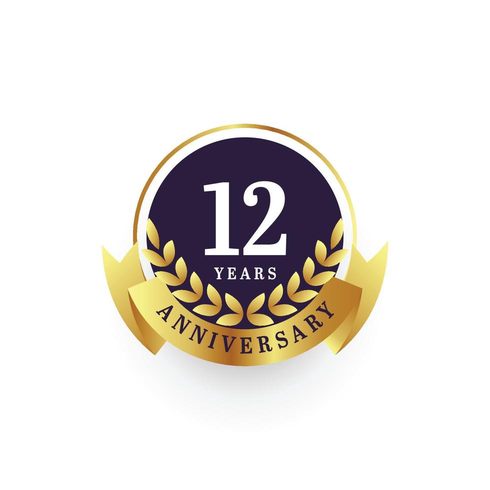 12 years anniversary gold emblem logo design vector