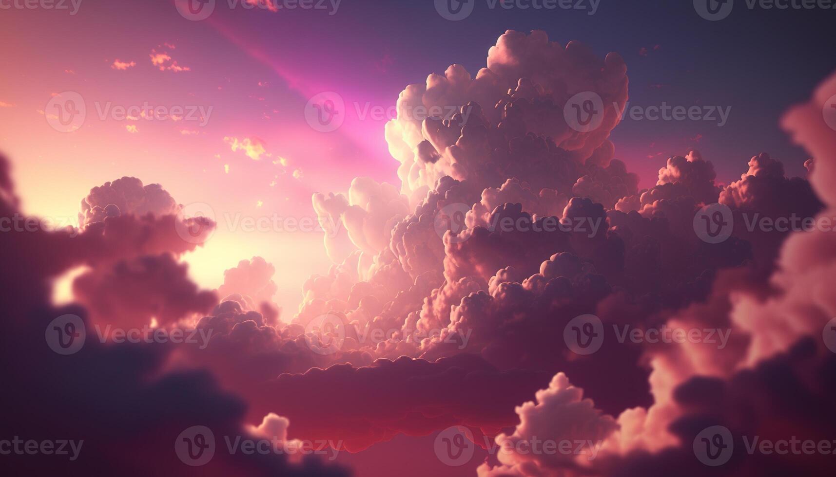 , Pink magenta fantastic clouds, sky and landscape. Gentle colors and with bright lights photo