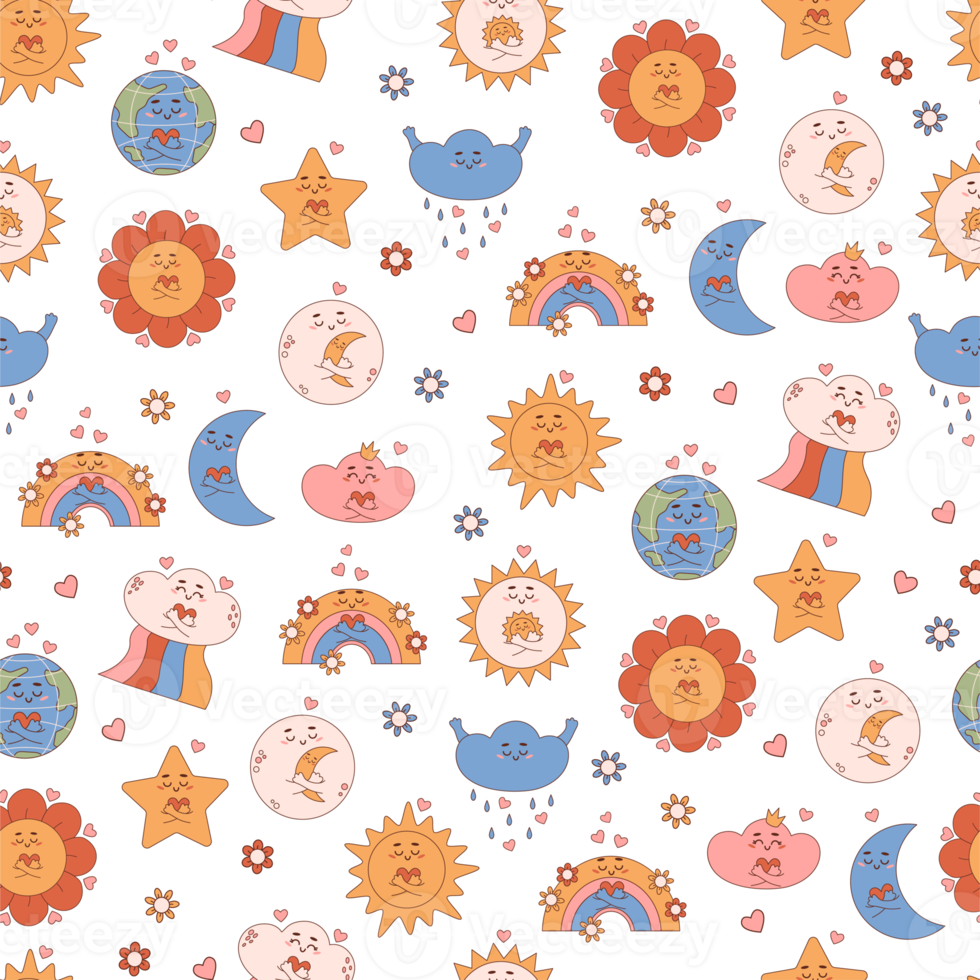 Groovy seamless pattern with weather characters png