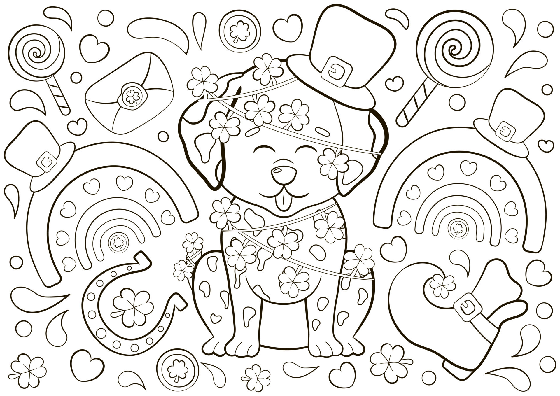 Cute coloring page for St Patrick's Day with Dalmatian character in ...