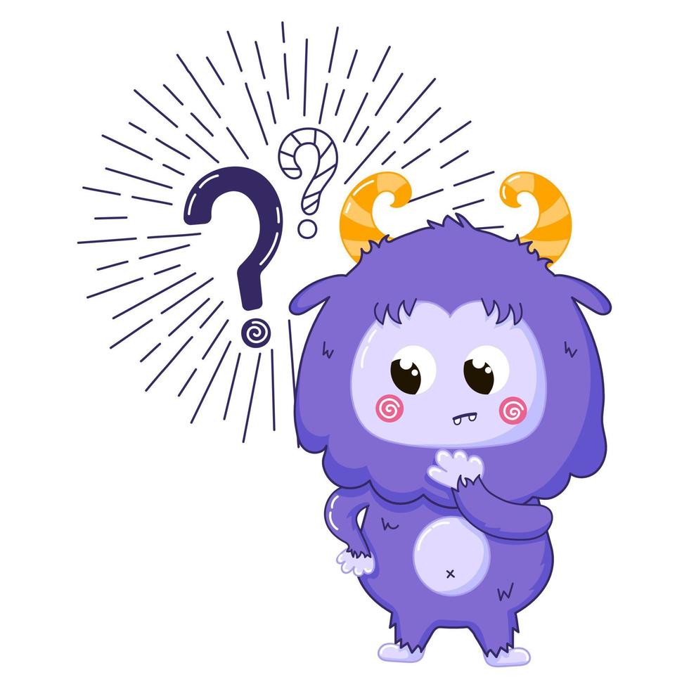 Funny Yeti mascot character with puzzled expression and question mark around vector