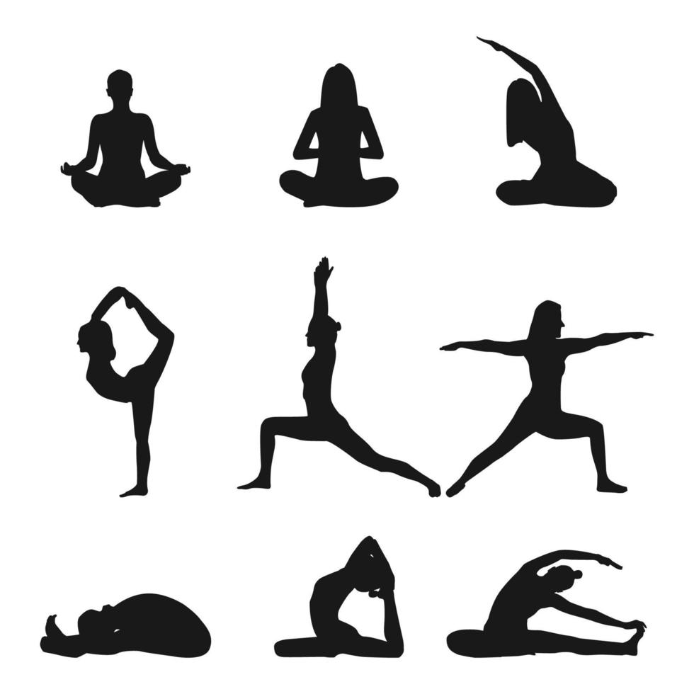 set of yoga meditation vector silhouettes